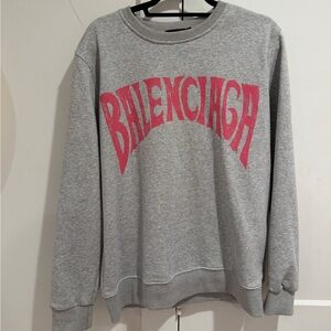 Balenciaga Crewneck Gray Sweater with Pink Lettering